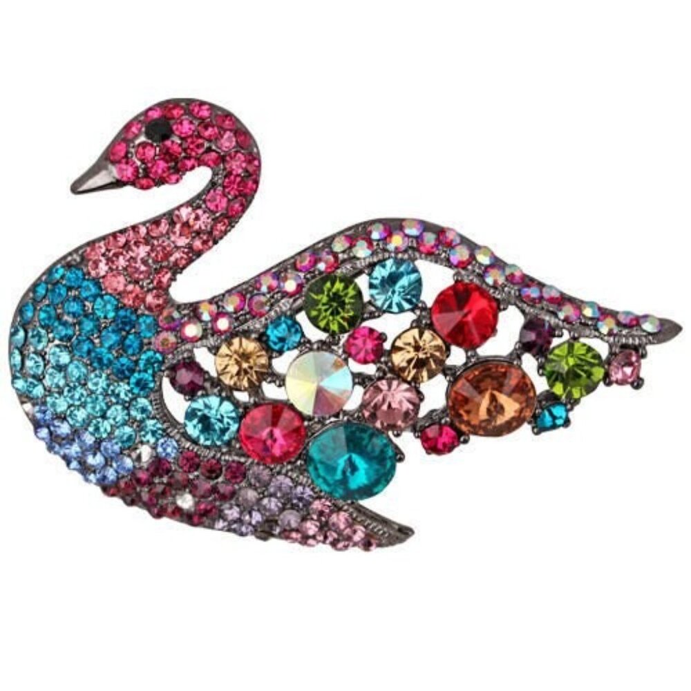 Multi Color Crystal Goose Pretty Swan Wedding Brooch Pin 4093